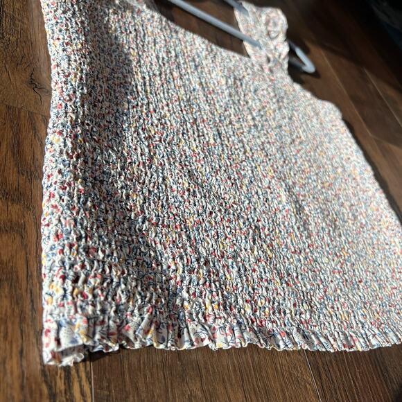 Old Navy Pink Ditsy Floral Smocked Cami Tank Top Ruffle Strap Boho Size L - Picture 4 of 7